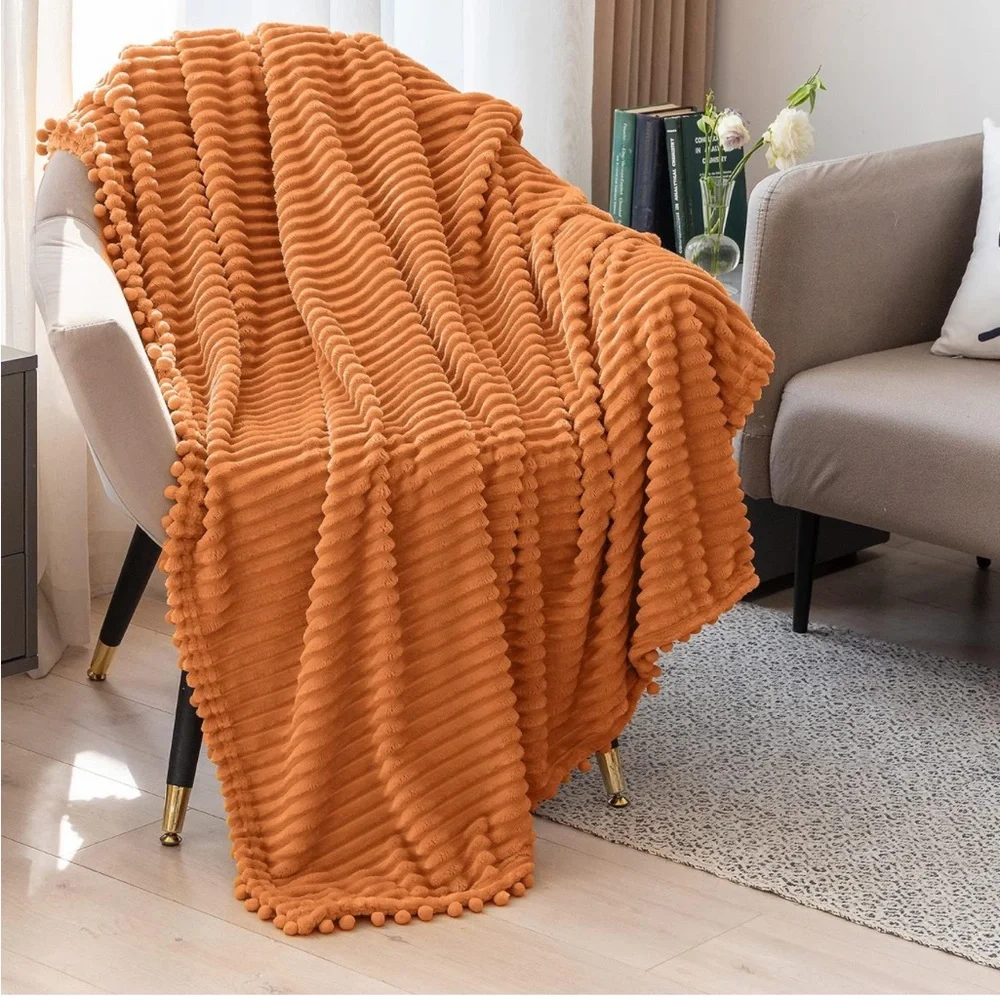 Throw Blanket Soft Fluffy Fall Orange Color 51”x63”